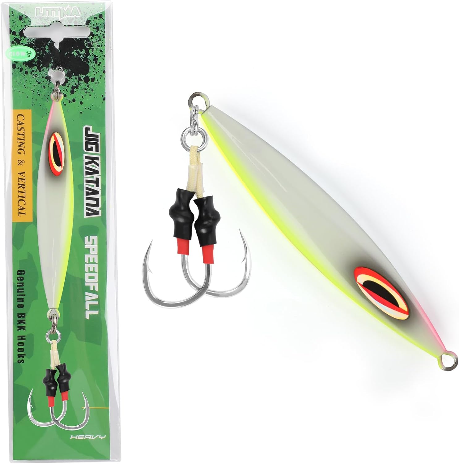 LITTMA Slow Pitch Jigs - Butterfly Vertical Speed Lure, Flat Fall Saltwater Fishing Jigs, Sinking Lead Metal, Glow Artificial Baits for Jigging