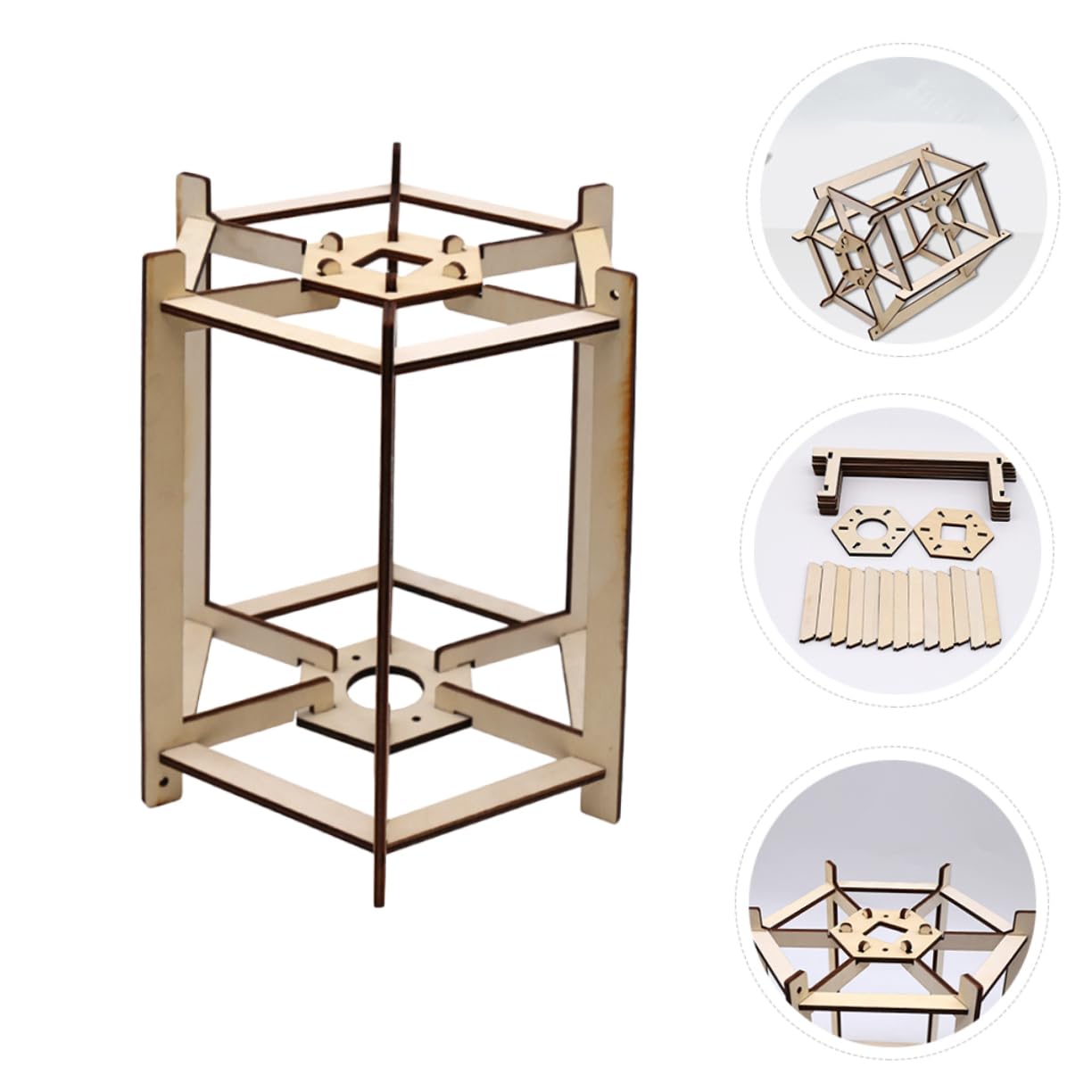 IWOWHERO Hexagonal Lantern Frame Wooden Lantern Bracket Lamp Frame for Diy Projects