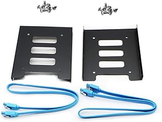 PASOW 2 Pack 2.5" to 3.5" SSD HDD Hard Disk Drive Bays Holder Metal Mounting Bracket Adapter for PC (Bracket + Blue Sata III Cables)