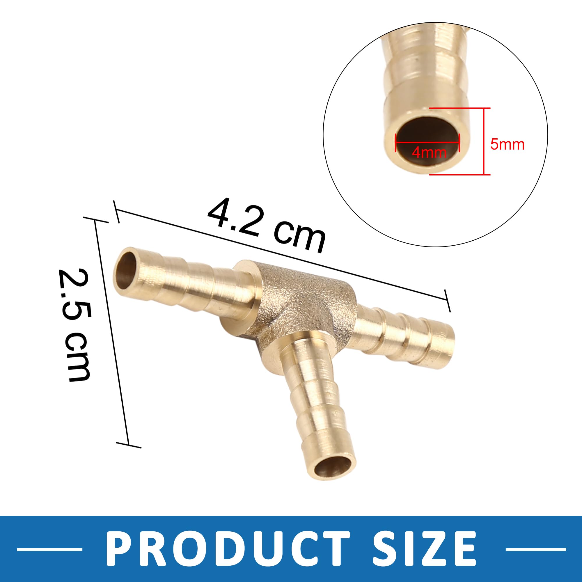Raccordo A T Barb Flessibile In Ottone - Set Da 5 Pezzi Per Tubi 5mm - Per Aria, Acqua, Carburante E Olio
