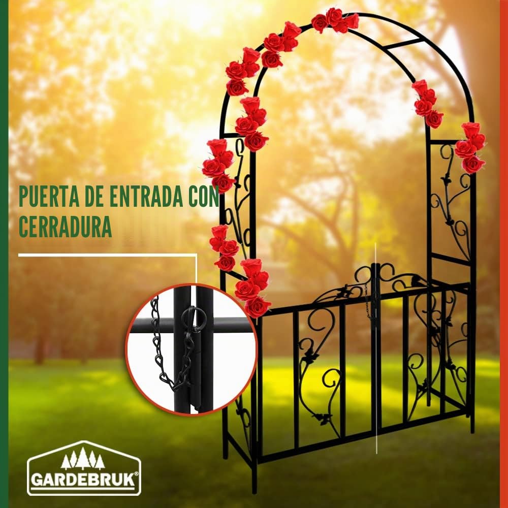 Gardebruk Arco Decorativo para Rosas Plantas Trepadoras 225x115cm con Puerta Jardín Eventos Negro