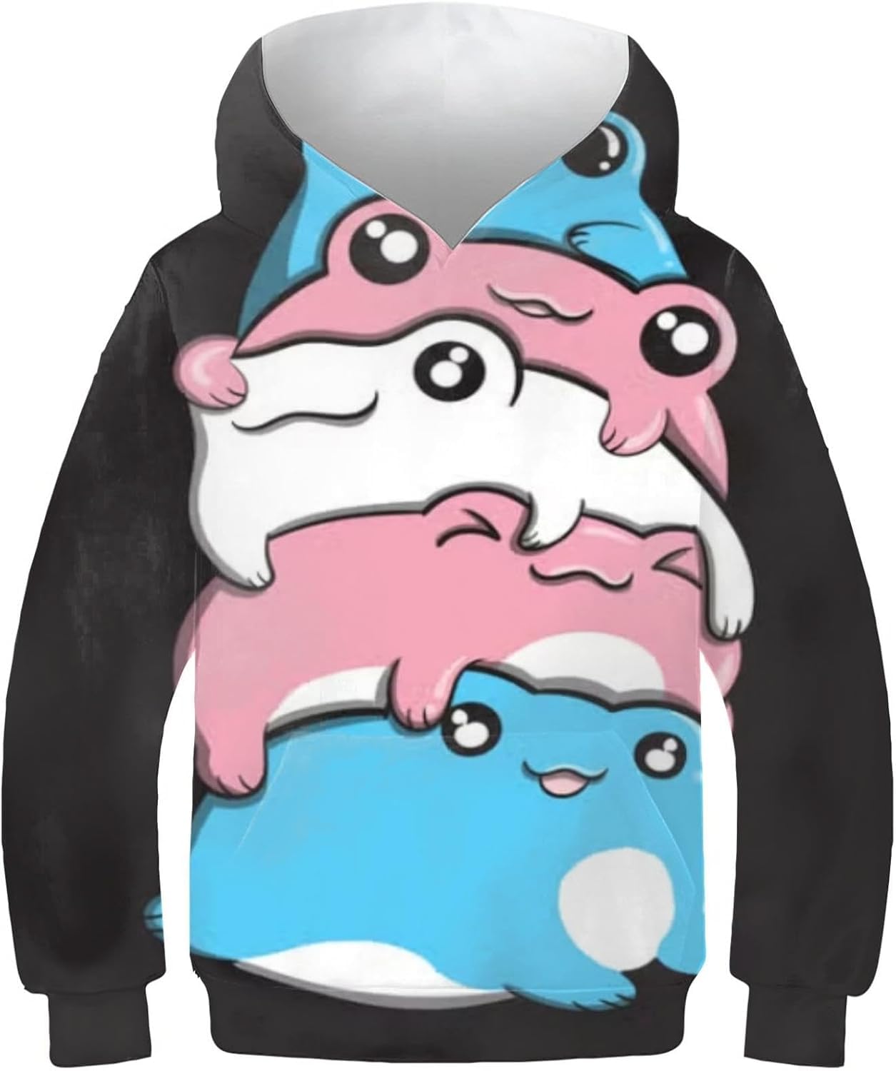 Sweat à capuche 3D fille et garçon noir imprimé grenouille mignonne pour ado 12-14 ans