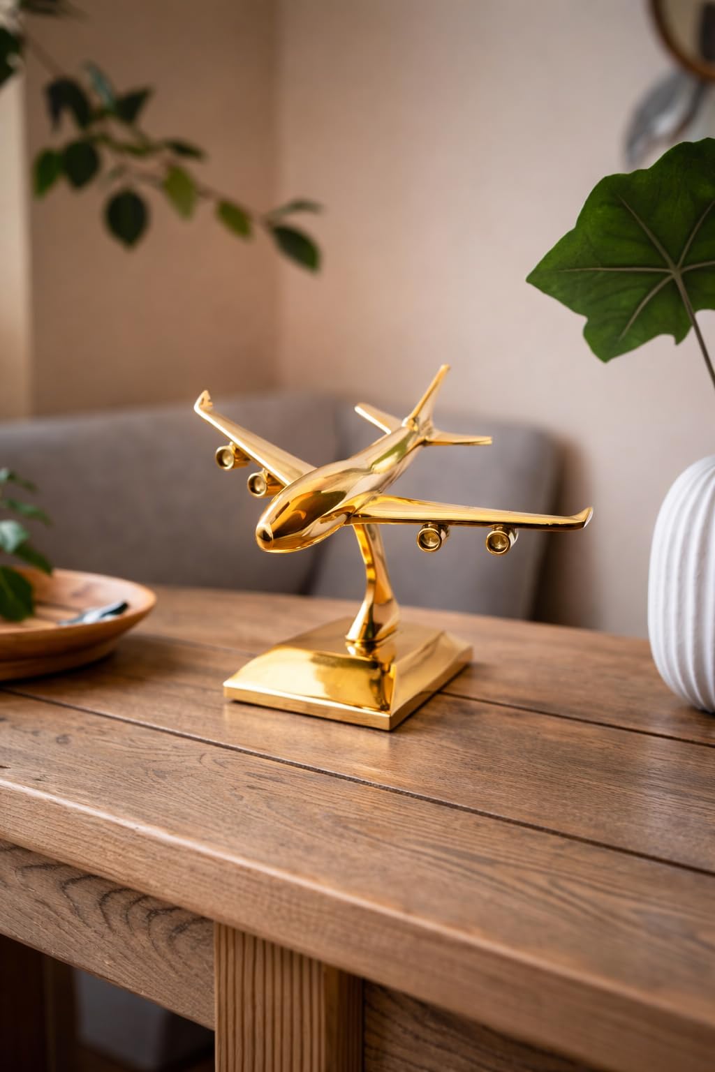 MOJO JOJO Luxury Brass Aeroplane Model J-7 Showpiece with Stand | Premium Airplane Model for Home & Office Desk Décor | Golden Aircraft Miniature | Corporate Gift & Table Decoration 1