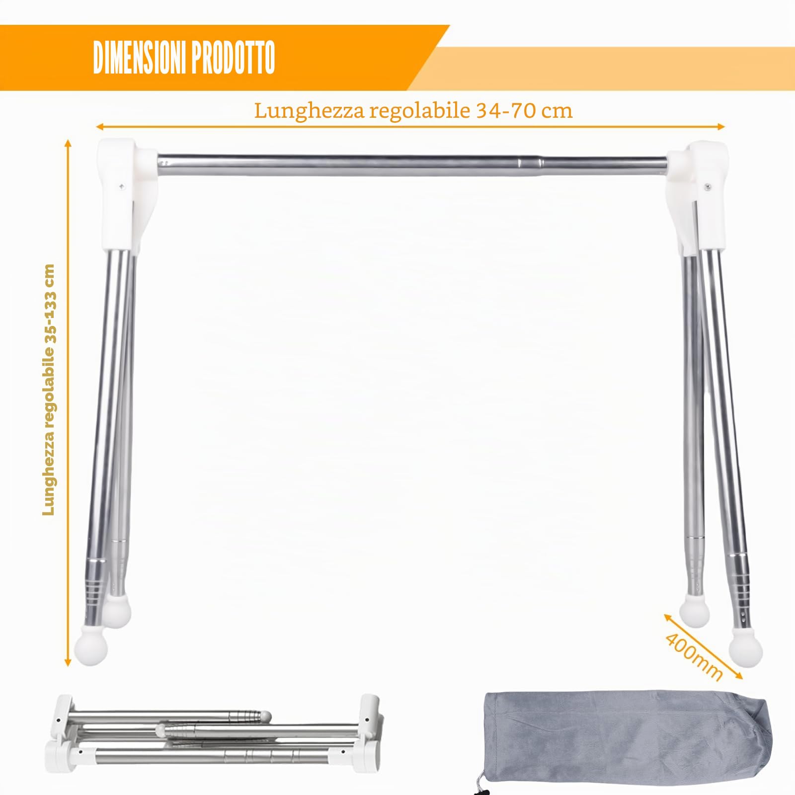 Appendiabiti pieghevole, in acciaio inox, 34-70 cm, regolabile, piccolo portabiancheria pieghevole, leggero e stabile per viaggi, campeggio, lavanderia, a casa, escursionismo