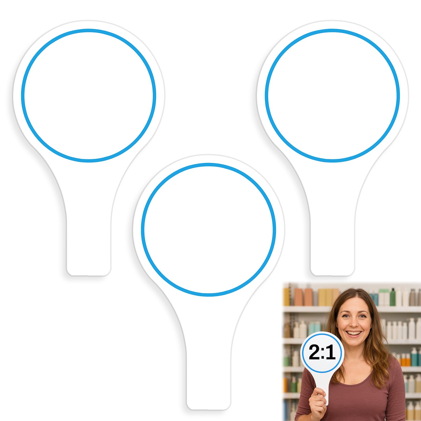3PCS Mini Whiteboards, Strictly Paddles Erasable White Boards, Handheld Dry Erase Answer Strictly Paddle, Round Whiteboard Signs for Auctions Events Classrooms and Office Use (Blue)