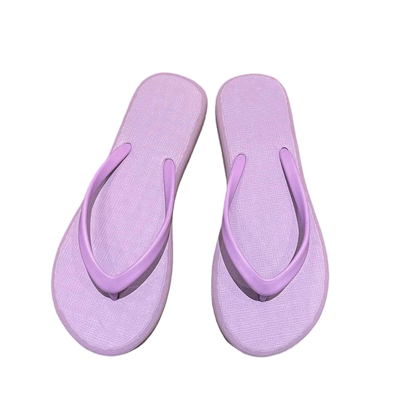 Zslfcbd Women's Purple Summer Slippers Fashion Flip Flop Thick Heel Flat Sandals Beach Clip Toe Herringbone Slippers-37-38