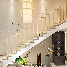 Metal Stair Handrail with Tempered Glass - Villa Wrought Iron Stair Railing, Indoor Light Luxury Style Staircase Hand Rail,Can Be Installed Independently, Balcony Size95cm/3.1ft,ColorGold