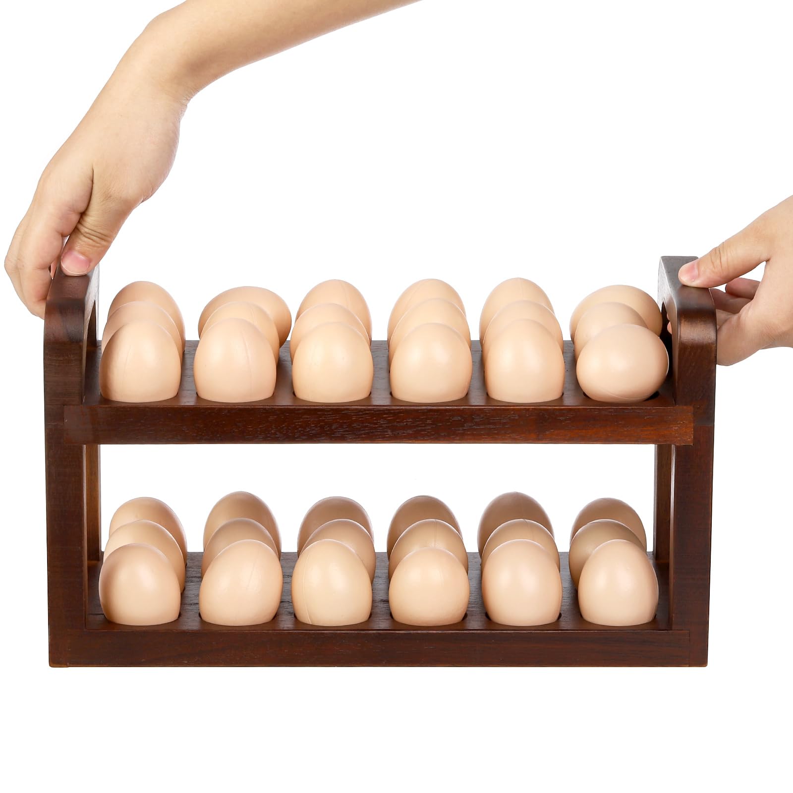YOUEON Acacia Wooden Egg Holder Countertop with Carry Handle, Wood Egg Tray for 36 Eggs, Deviled Egg Plates - Image 4