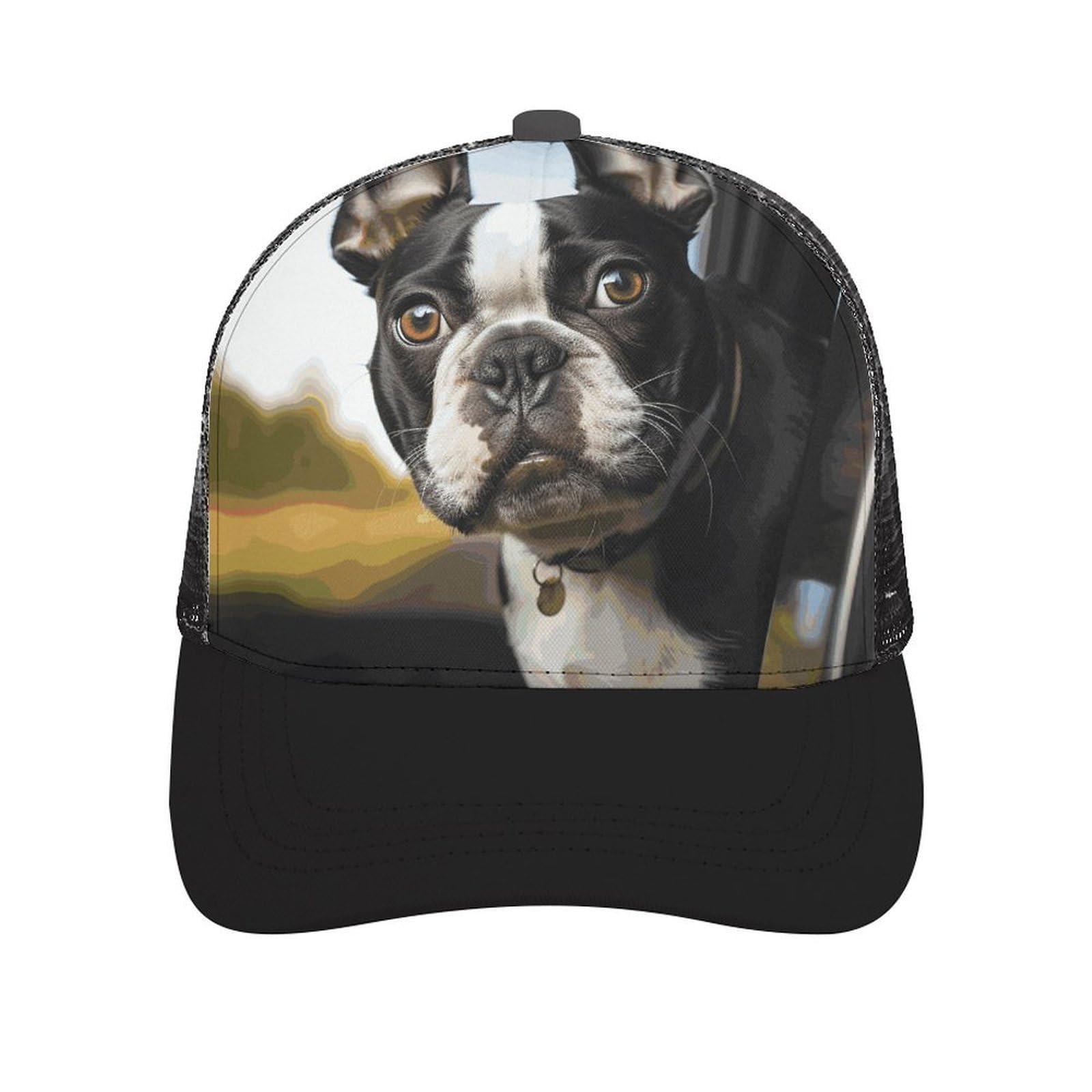 Rtfghjs Unisex Black Puppy Dog Boston Terrier Baseball Cap For Men Women Snapback Hat Classics Trucker Hat Hip-Hop Hats