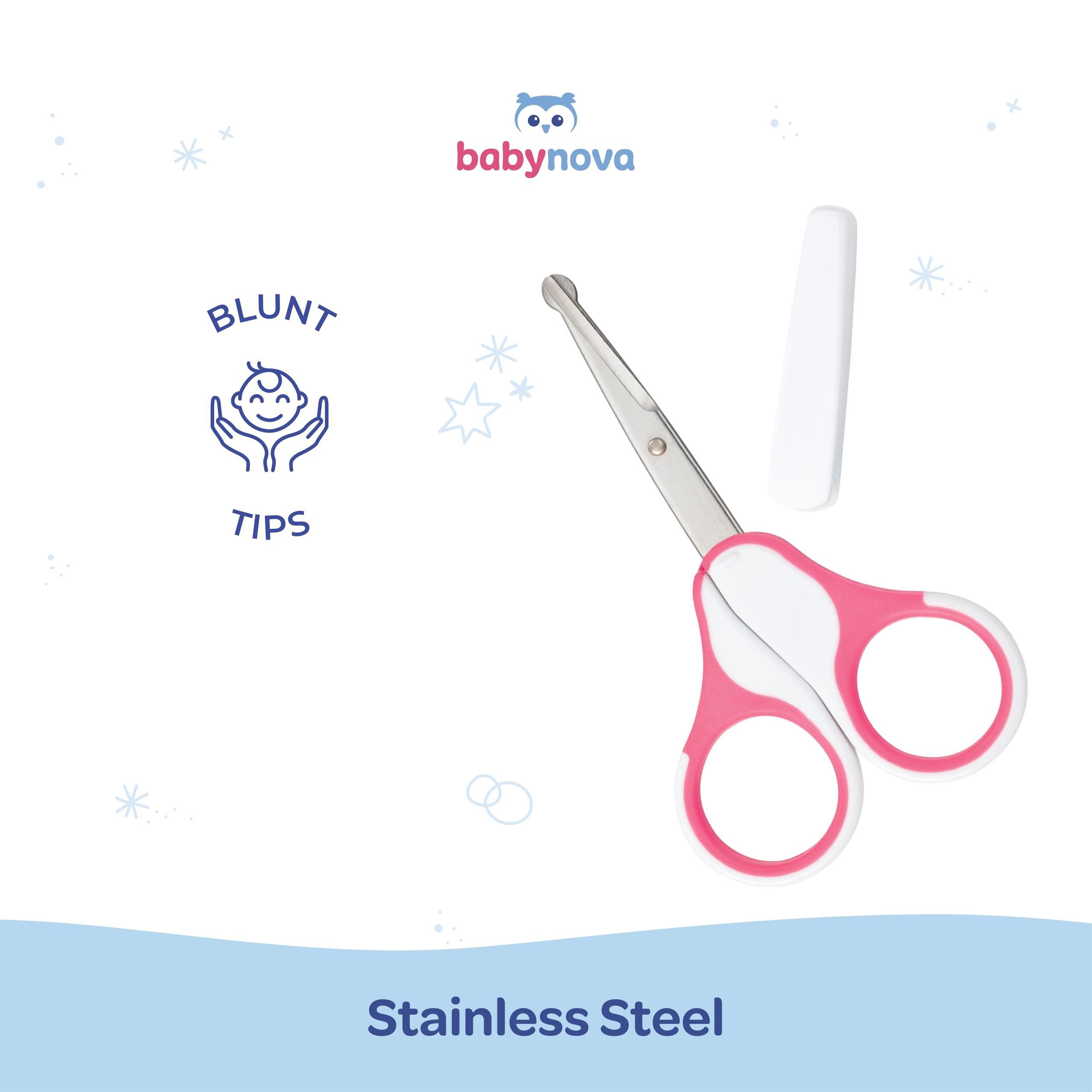 babynova Baby Scissors with Protective Cap, Stainless Steel Nail Scissors with Rounded Tips for Safe Baby Nail Trimming - Image 3