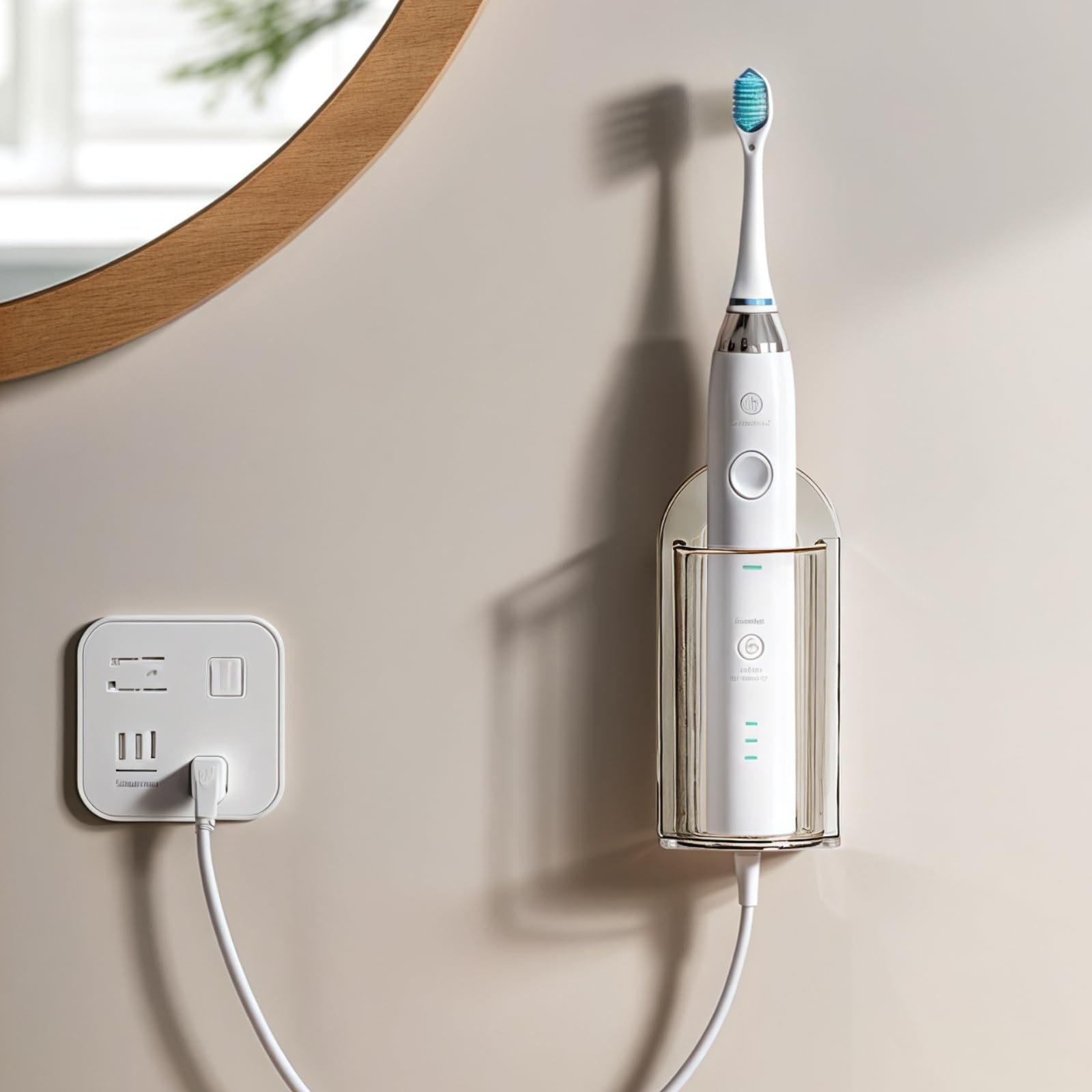 4 Stück Elektrische Zahnbürstenhalter, Wandhalterung ohne Bohren, Selbstklebende Aufbewahrung mit Lüftungslöchern und Deckel, abnehmbare Zahnbürstenständer für elektrische Zahnbürsten