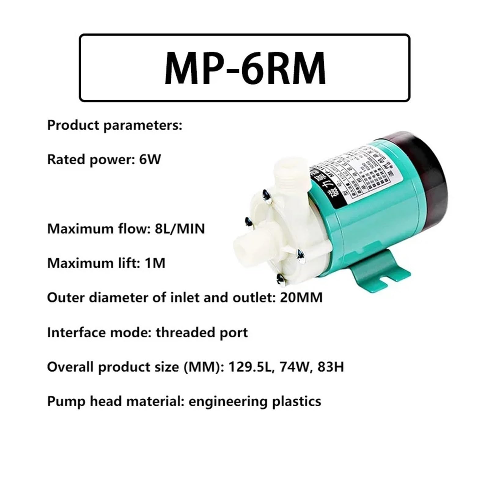 Bomba magnética agrícola de 6 W y 8 l/min, Resistente a ácidos y Bases débiles, con Impulsor de circulación for experimentos.