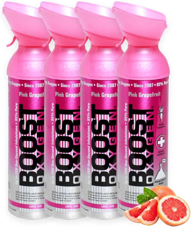 Portable Oxygen Cylinder with 95% Oxygen - 36L, 4x9L Oxygen Canister with Oxygen Mask for More Than 600 Inhalations - Portable Oxygen Can, Oxygen for Home use (Pink Grapefruit Flavour)