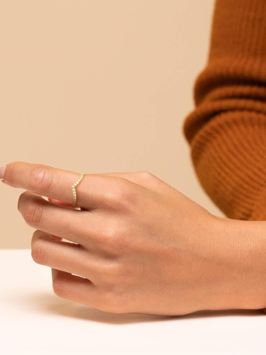 Bestyle Simple Sterling Silver Band Ring Wishbone Ring Full Cubic Zirconia Ring for Women, Love/Lucky Statement Promise Engagement Wedding Eternity Ring Stackbale, Size 4-12