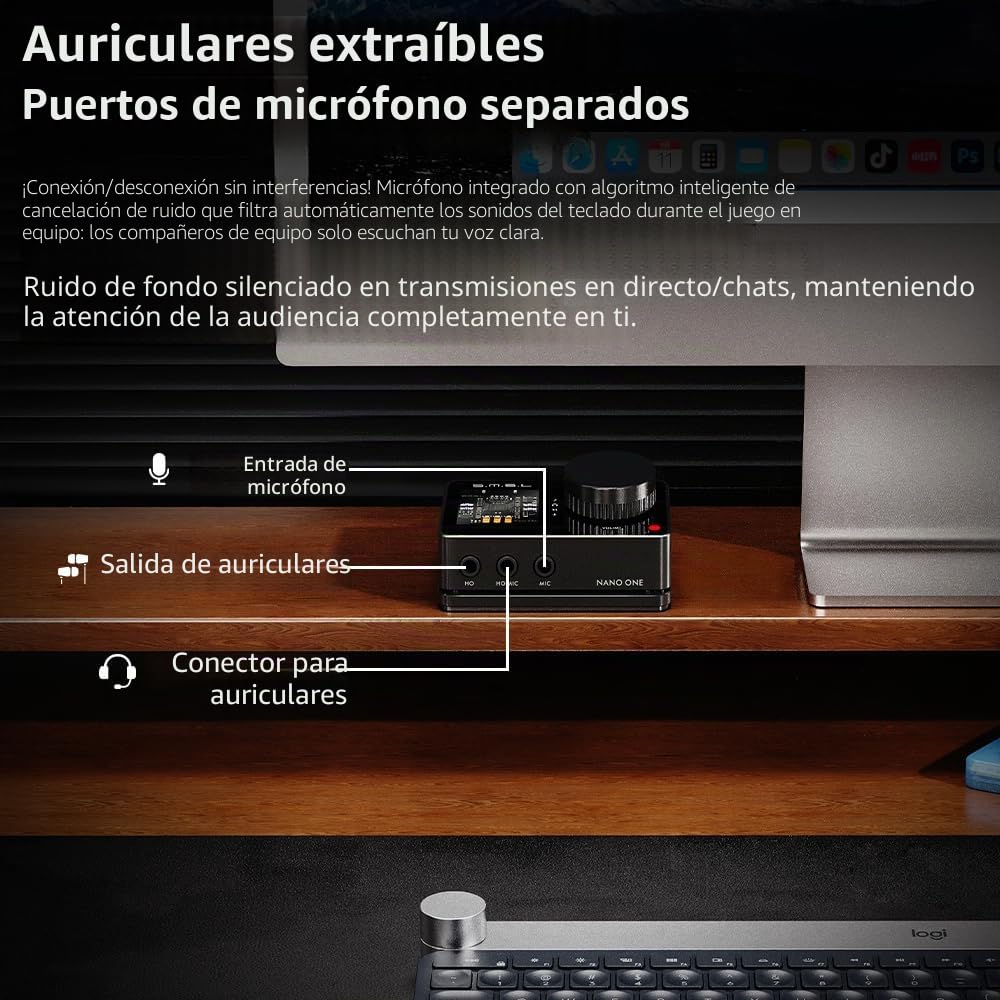 SMSL Nano ONE Pro Tarjeta de sonido externa, chip DSP de alta fidelidad, sonido envolvente virtual 7.1, para Windows/Mac/Phone/Live Stream/Game, salida de auriculares de 3.5 mm, entrada de micrófono
