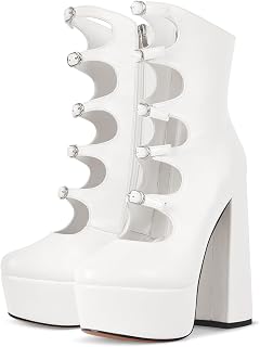 Women's Platform High Heels Side Zipper Adjustable Buckles Block Heel Pumps Shoes