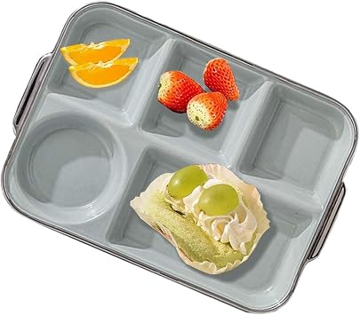 Ceramic Portion Control Plates, 5-Compartment Portion Plate for Healthy Eating, Suitable for Weight Loss and Diabetes - SquareBlue