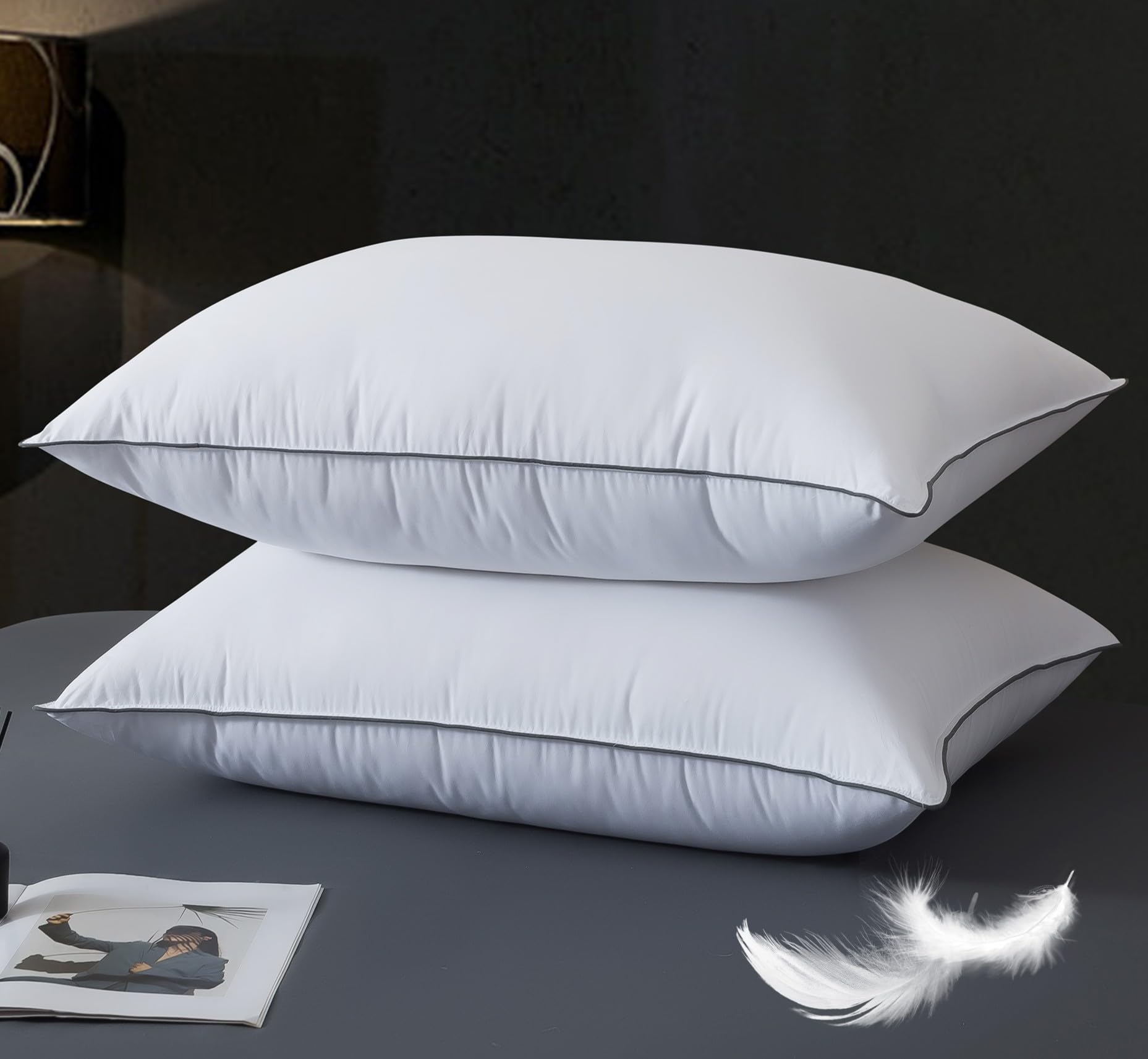 WhatsBedding Goose Down Pillows King Size Set of 2