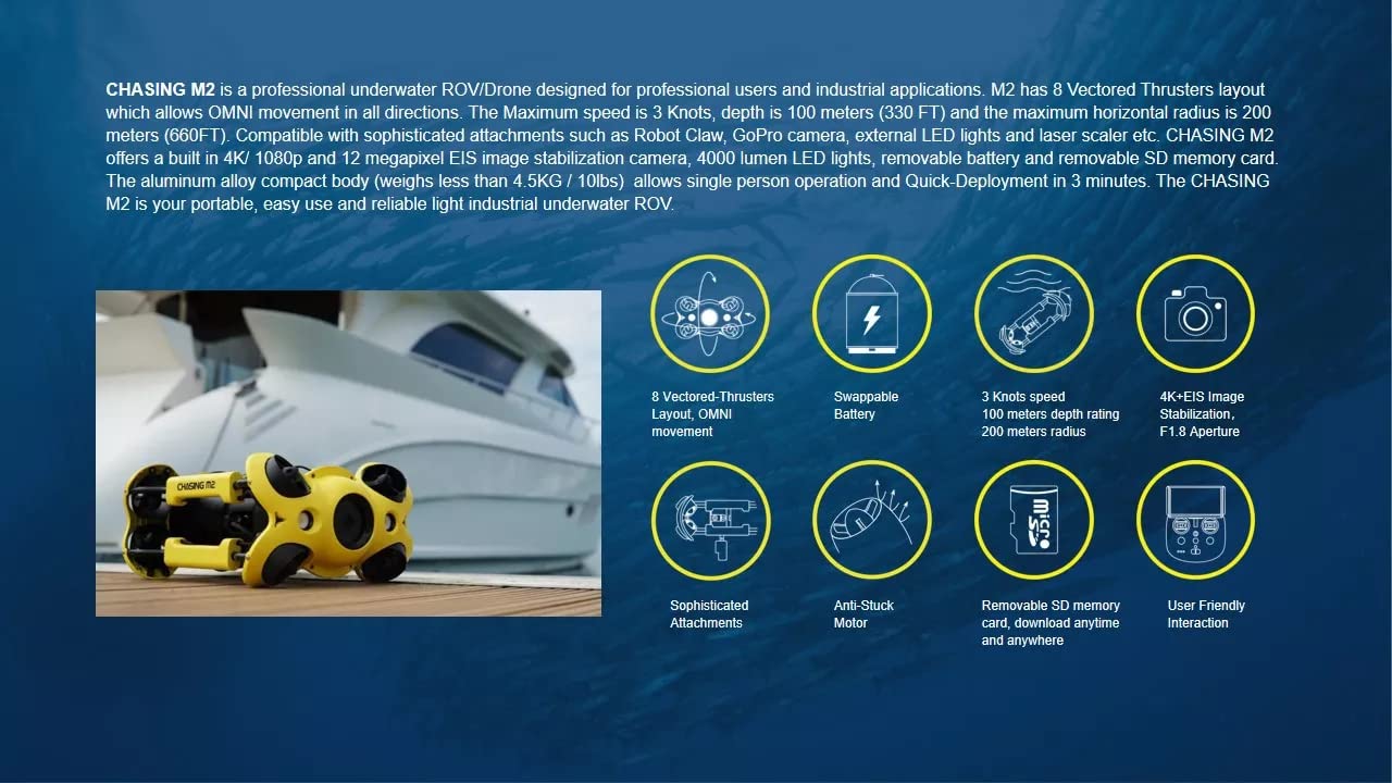 Chasing M2 Drones de caméra sous-marine Robot de sauvetage P100 ROV 100 m avec 4K EIS UHD RC Drones bras robotiques pour la recherche de sauvetage