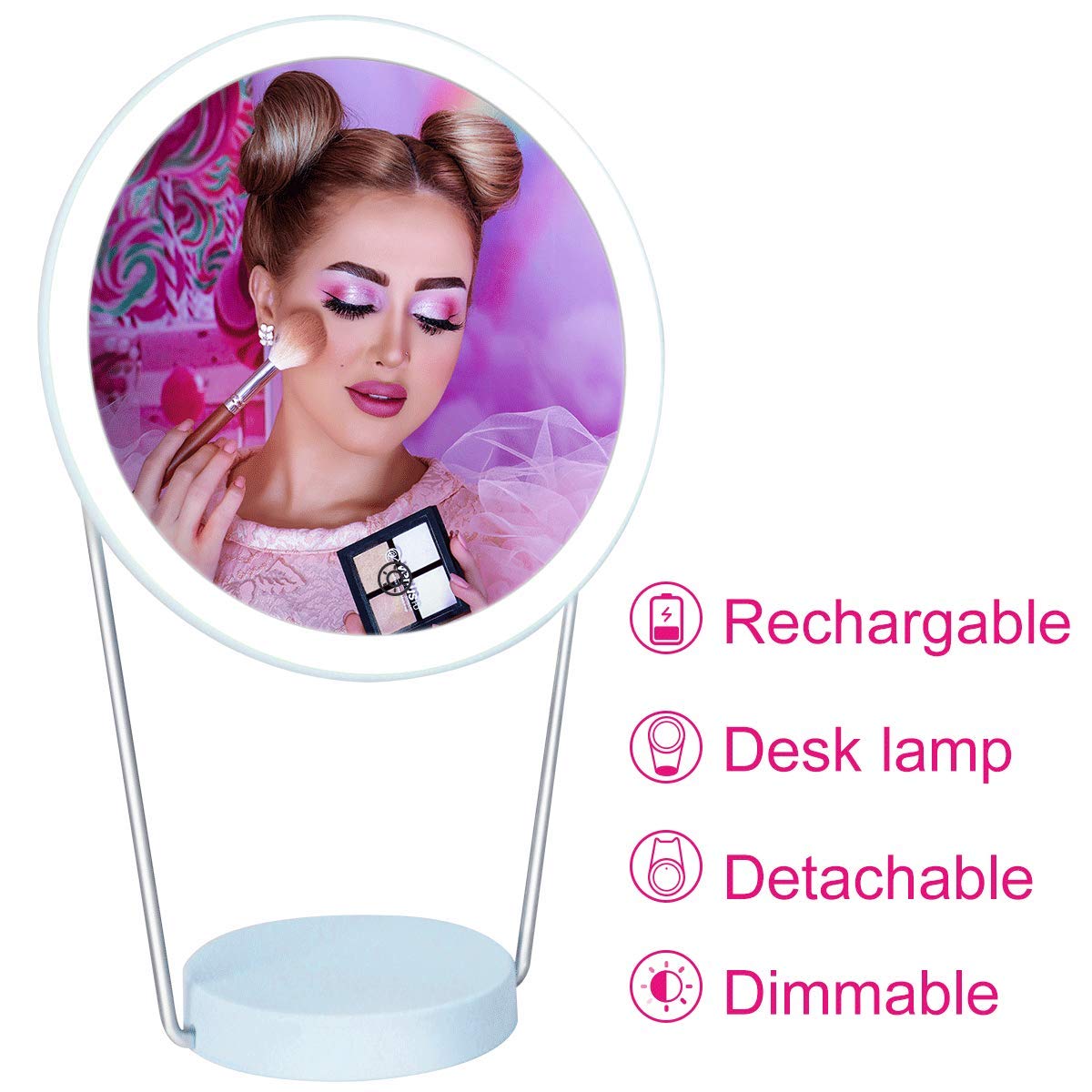 LED Lighted Makeup Mirror Rechargeable, 36 LEDs Vanity Mirror with Dimmable Touch Screen, 180 Degree Swivel Hanging Wall Mirror Portable Tabletop Mirrors