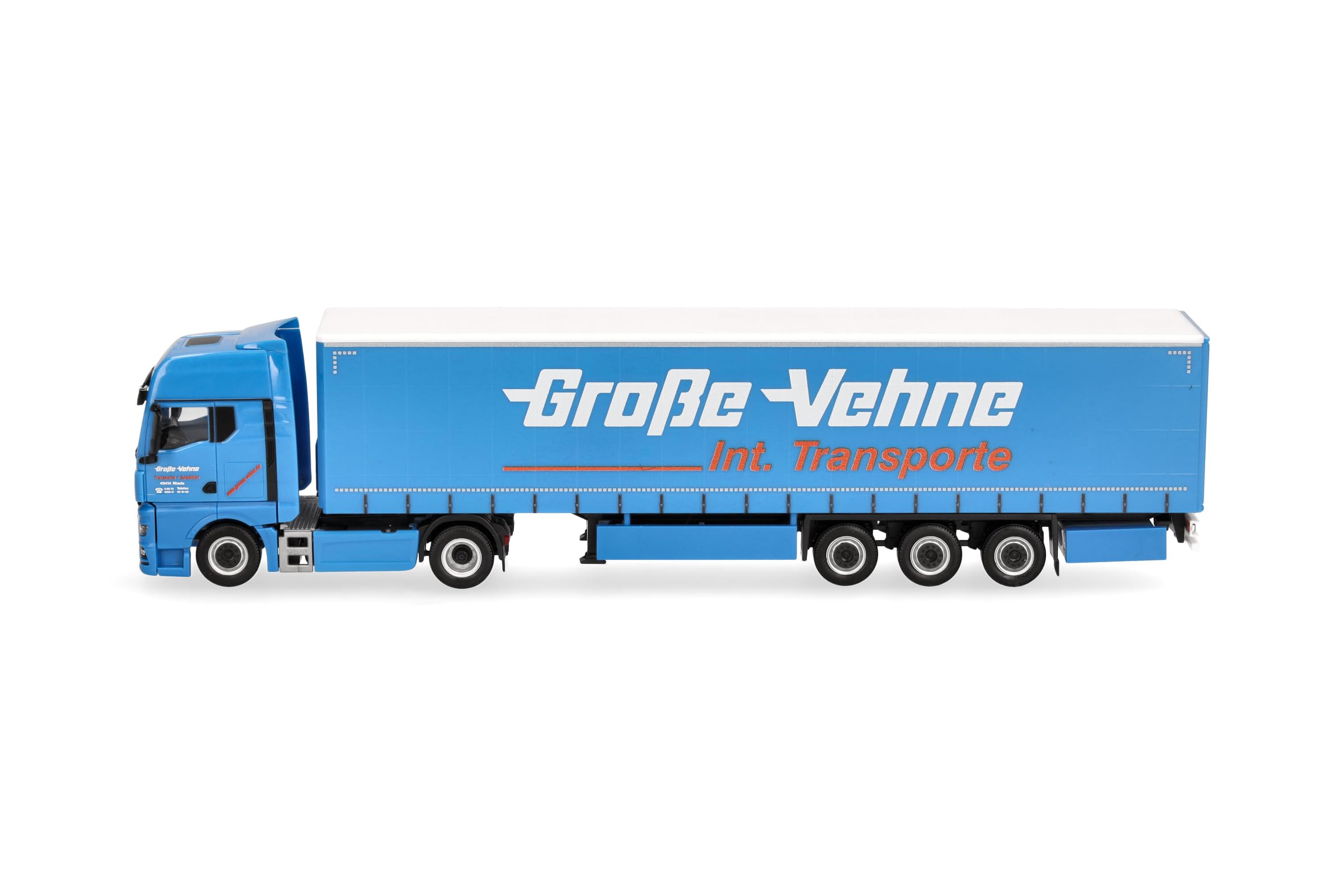 Herpa Model ciężarówki MAN TGX GX naczepa plandeka "Große-Vehne", miniatura w skali 1:87, kolekcjonerski, Made in Germany, plastik
