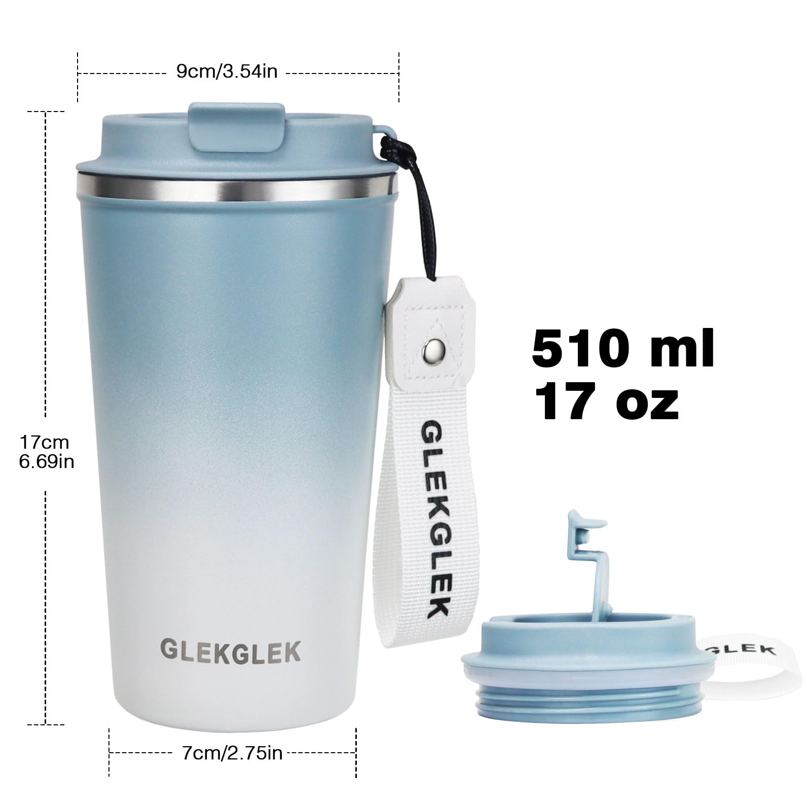 MOMSIV Blauwe Koffiekop, Vacuüm Herbruikbare Lekvrije Dubbelwandige Koffiebeker Isolatie Roestvrij Staal Milieuvriendelijk Reizen Kantoor Mok Voor Warme Koffie Thee En Koude Dranken 13 Oz 380ml