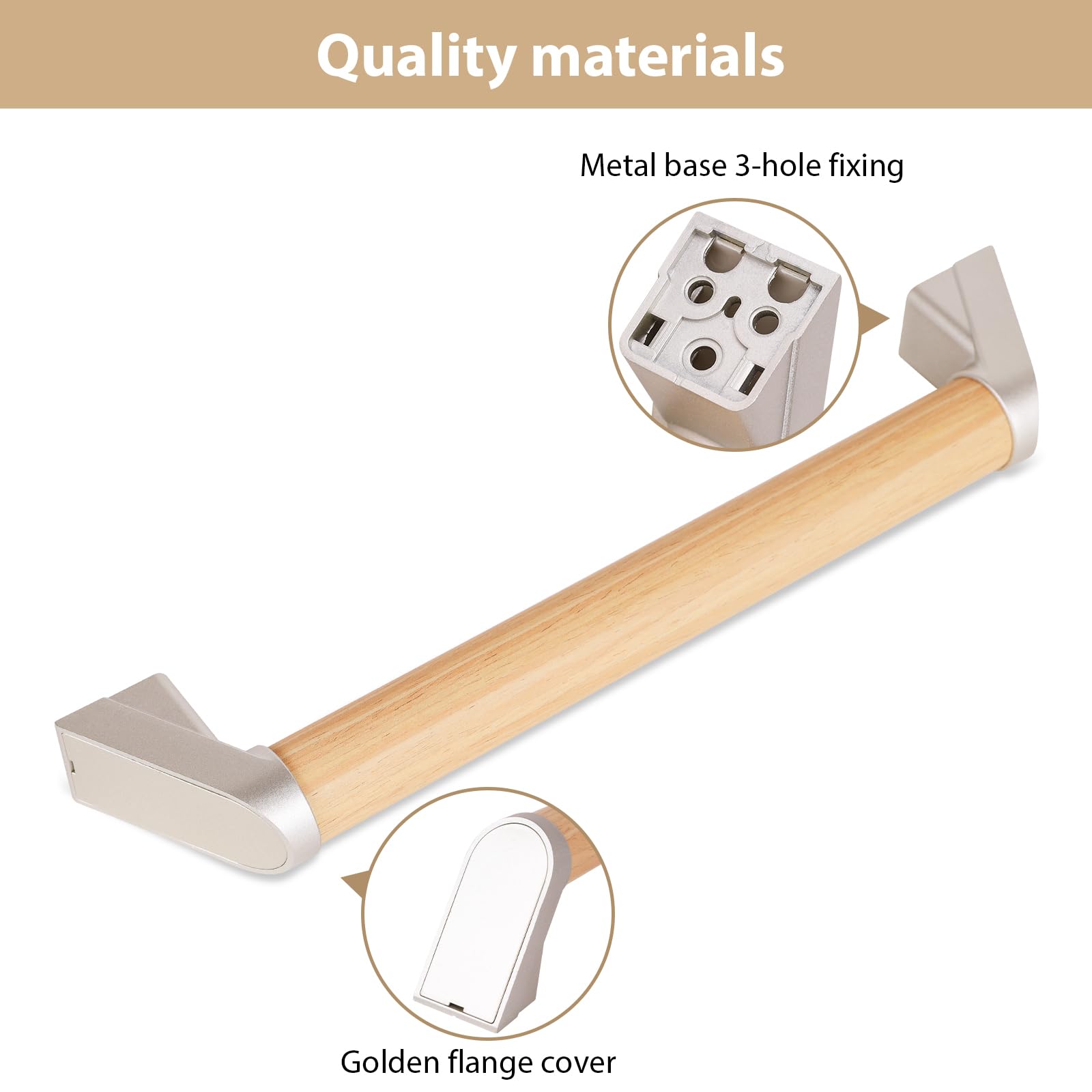 Handlauf Holz, Haltegriff für Senioren, Dusche, Rutschfester Griff 40cm | Badewannengriff geeignet für Behinderte, Sichere Wandmontage im Badezimmer und WC