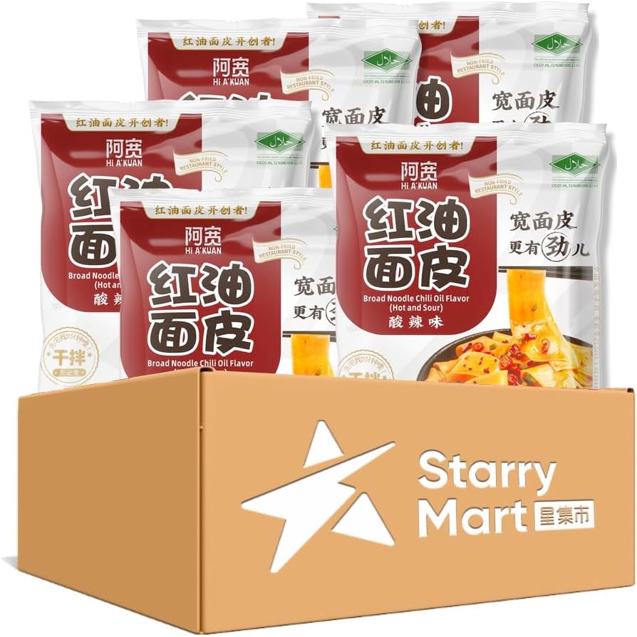 Baijia A-kuan Sichuan Broad Noodle - Hot and Sour Flavour 115g (Pack of 5) 白家酸辣面皮 HALAL