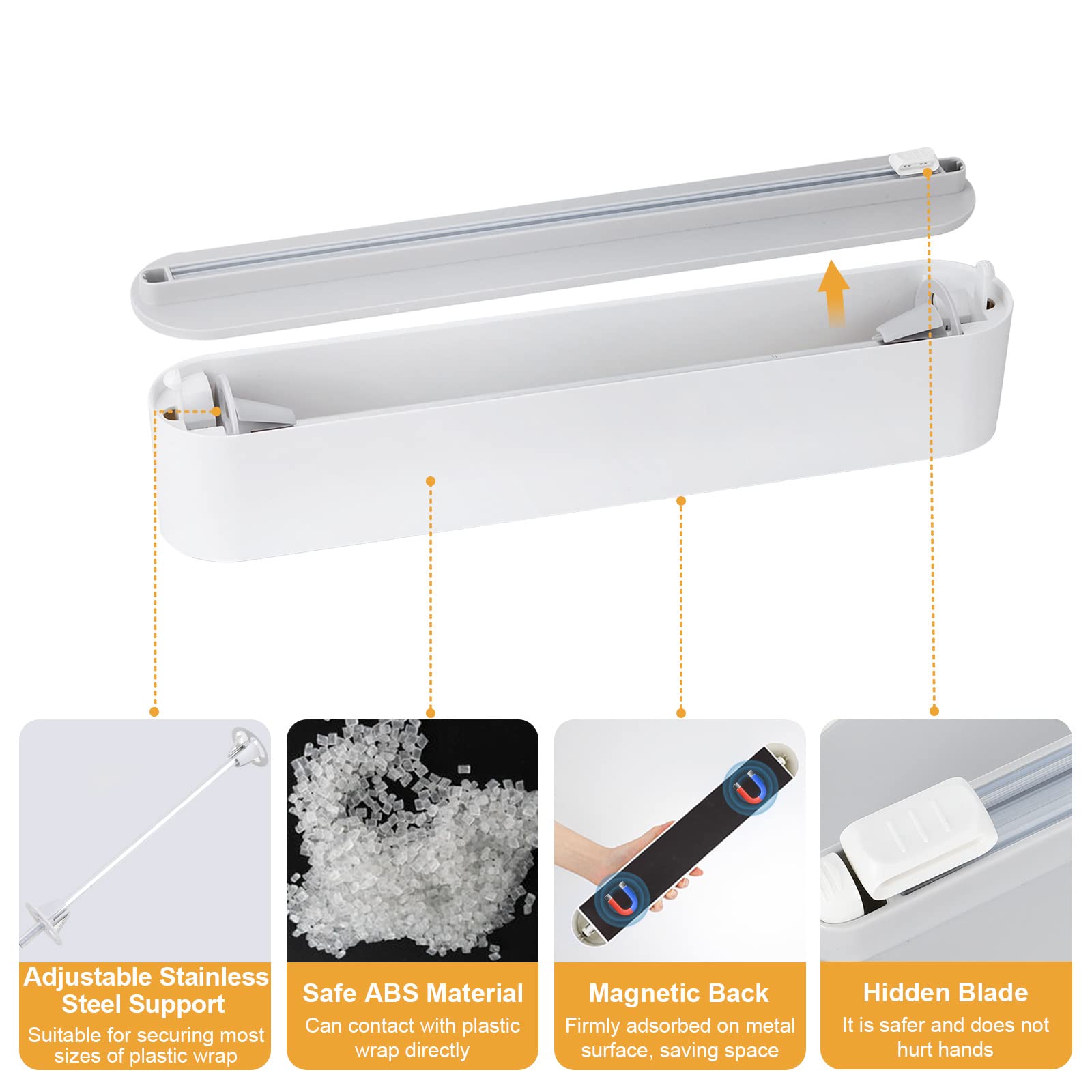 Housolution 2 Pièces Distributeur Film Alimentaire Magnétique, Coupe-Capsules avec Lames Tranchantes, Distributeur Papier Aluminium et Film Pratique, Dérouleur Film Alimentaire pour Cuisine