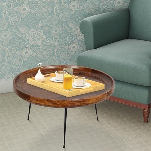 The Urban Port Round Mango Wood Coffee Table With Splayed Metal Legs, Brown And Black #TOP1