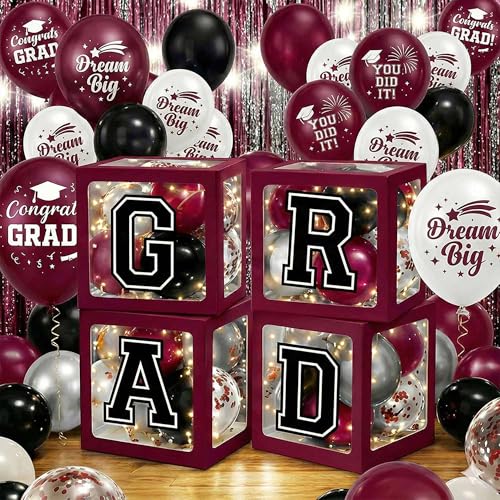 Graduation Decorations Class of 2026 Maroon Balloon Boxes and Arch Garland Kit for High School & College, Congrats Grad Party Table Decorations with 4 String Lights, 2026 GRAD So Proud of You Letters by Duwagtry - Used condition - Image 6