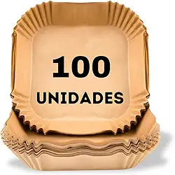 Kit Formas Descartáveis para Air Fryer Universal 100 pcs Papel Manteiga Antiaderente Quadrada – Forro de Papel Air Fryer Reforçado Resistente ao Calor Premium MyBrins (20cm)