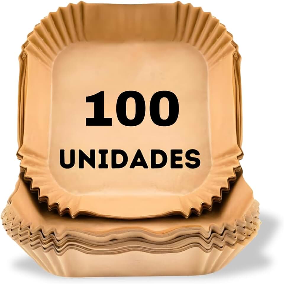 Kit Formas Descartáveis para Air Fryer Universal 100 pcs 20x20cm Papel Manteiga Antiaderente Quadrada – Forro de Papel Air Fryer Reforçado Resistente ao Calor Premium MyBrins (20cm)