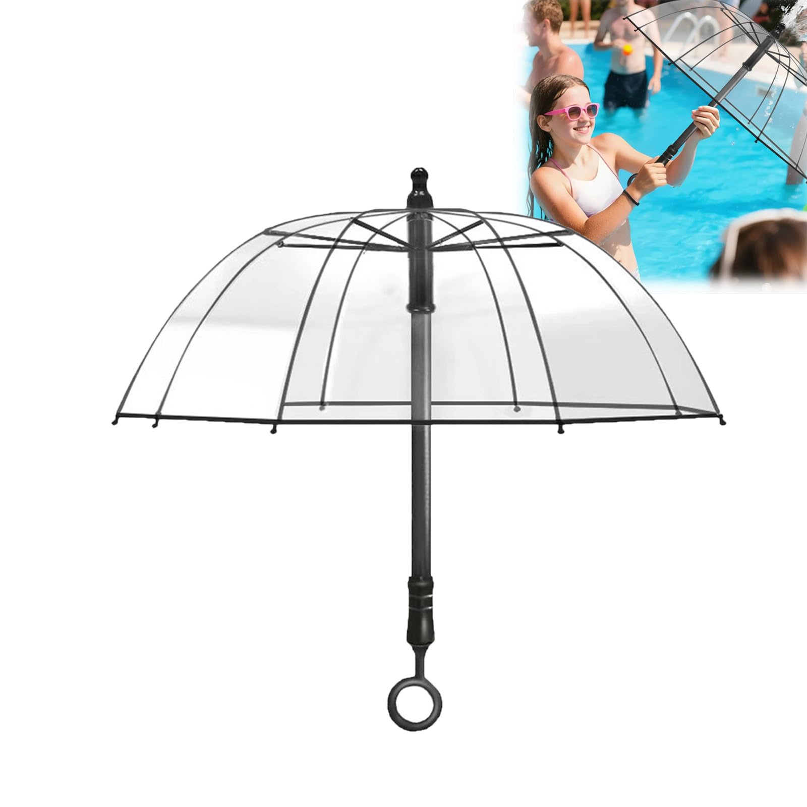 Generic Water Gun Umbrella, Transparent Rain Shelter with Squirt Gun, 8.2m Range, for Water Fights and Pool Parties (Black-1pcs)