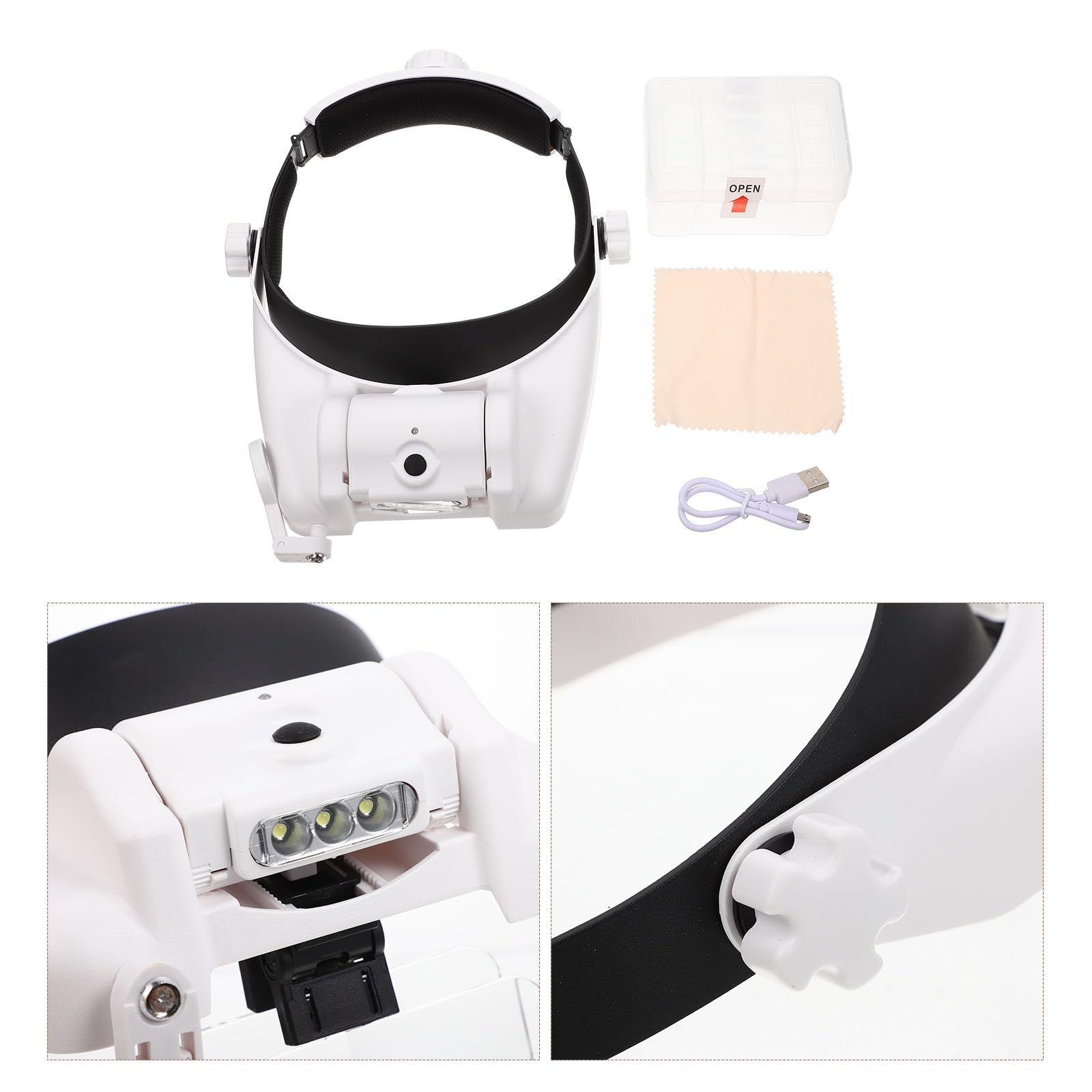 CHILDWEET Lupa Montada Cabeza con Luz LED para Extensión de Pestañas Gafas Lupa, Blanco, Plástico y Vidrio, Múltiples Aumentos, Fácil de Llevar y Identificación de Joyas