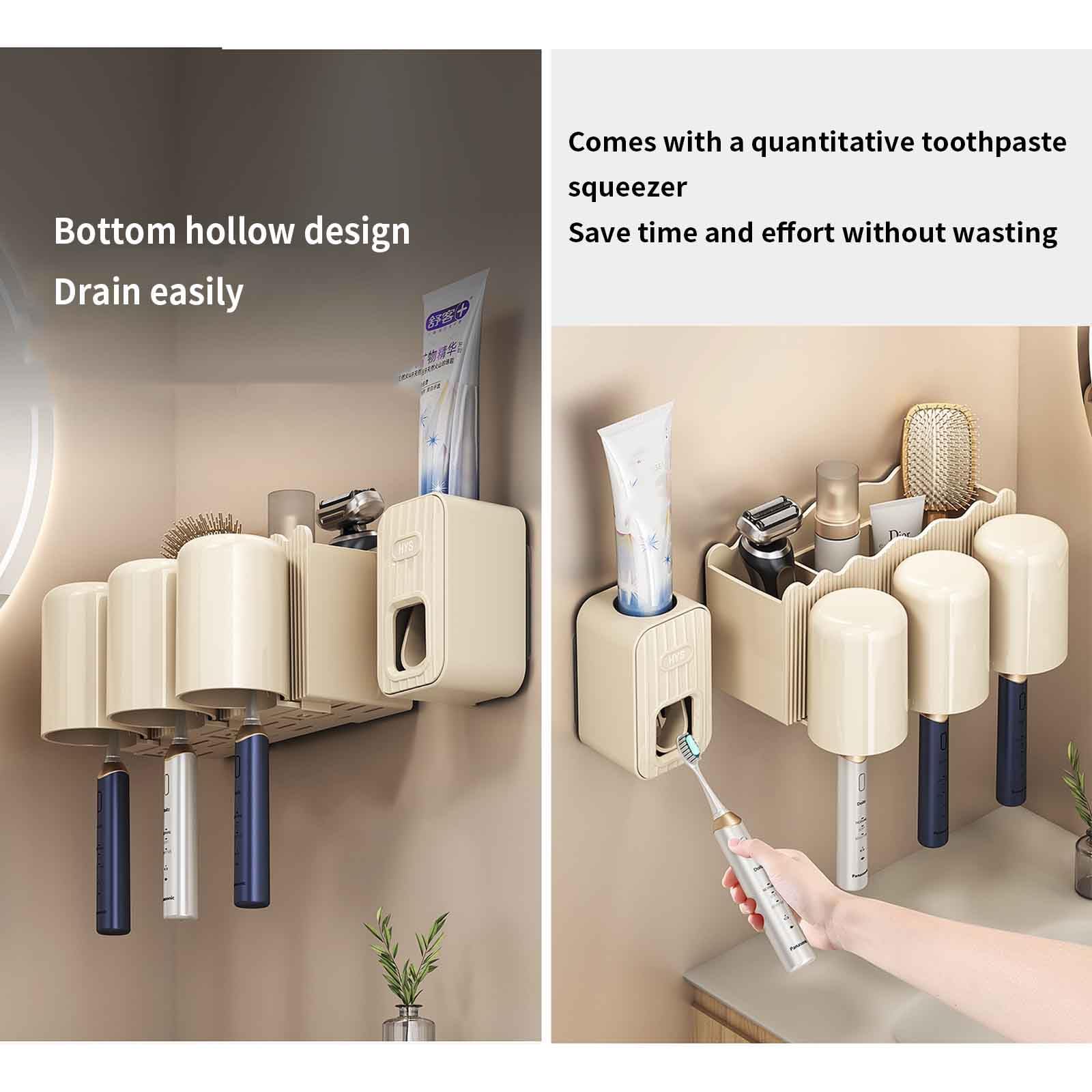 Dispensador Pasta Dientes Dispensador De Pasta De Dientes Organizador Baño Porta Cepillo Viaje Portacepillos Pared Toothbrush Holder Soporte Cabezales Cepillo Portavasos (White,14.8x8.3x11cm)