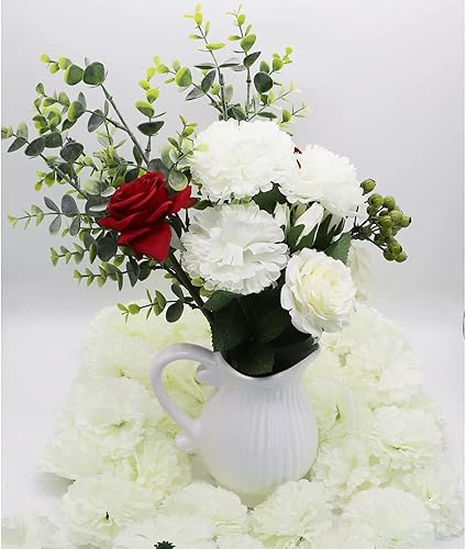 Miniatura 3 de Paquete de 50 palillos de clavel de seda artificial, cabezas de clavel de flores artificiales con tallos para bricolaje, ramos de boda, centros de