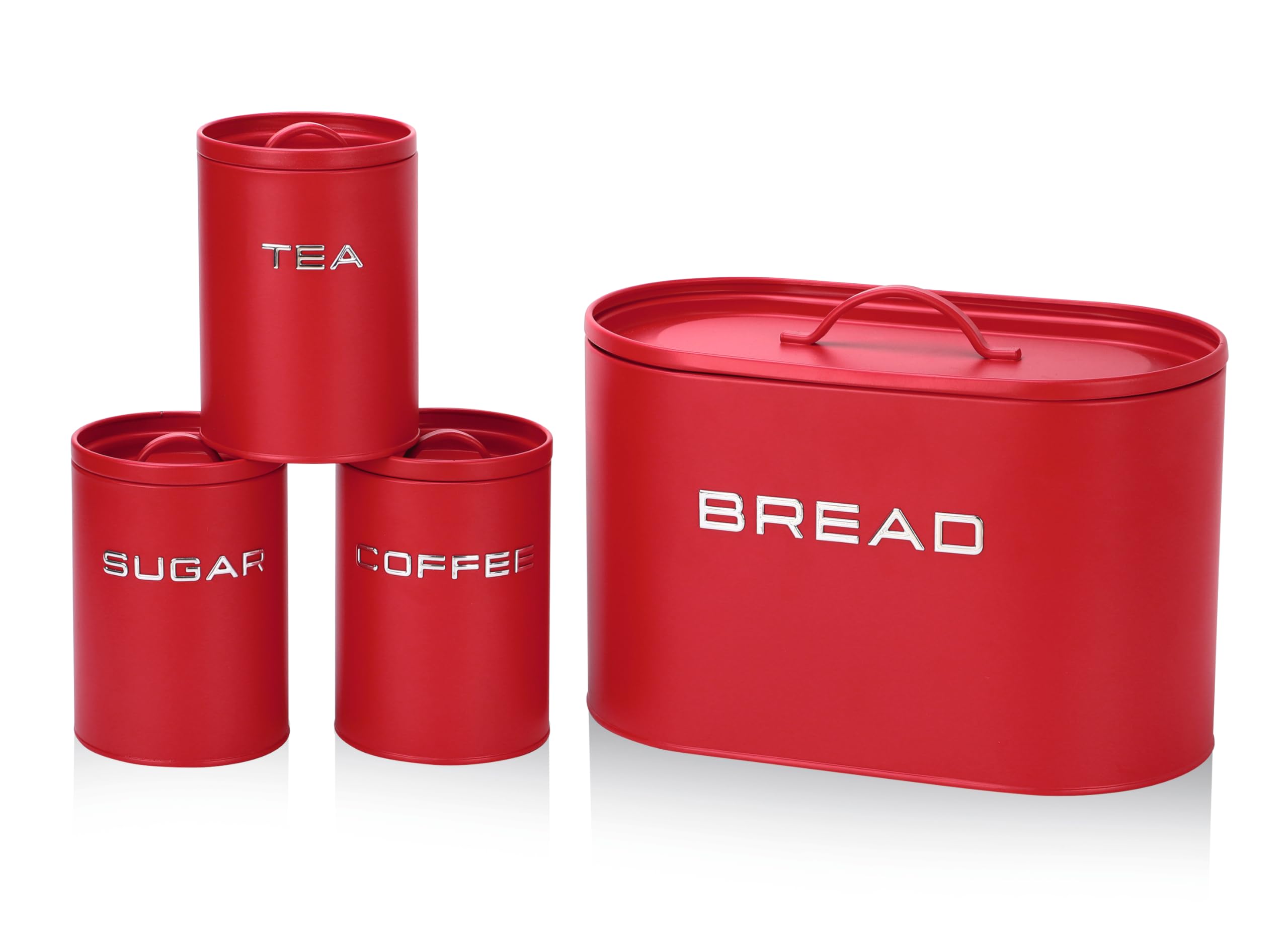 GOURMETmaxx Brotkasten inkl. Vorratsdosen-Set - 8-tlg. Set | Stilvolle & luftdichte Metalldosen mit Deckel und Beschriftungen für Brot, Kaffee, Tee & Zucker | Aromadicht für frische Lebensmittel