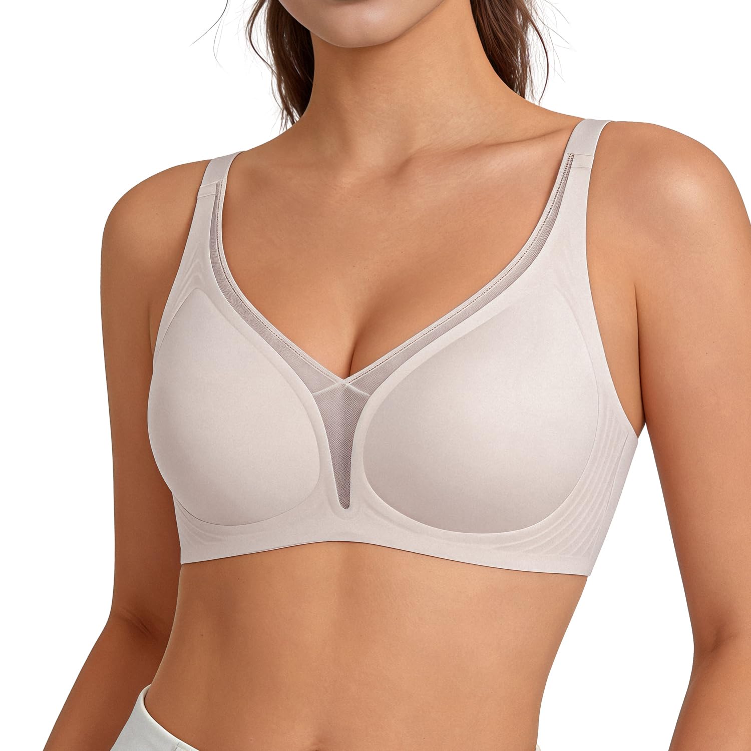 Luckfire V Neck Wireless Jelly Bralette Ultra-Thin Padded Sexy Lace,Everyday Comfortable Lightly Breathable Bra for AAA-B Cup