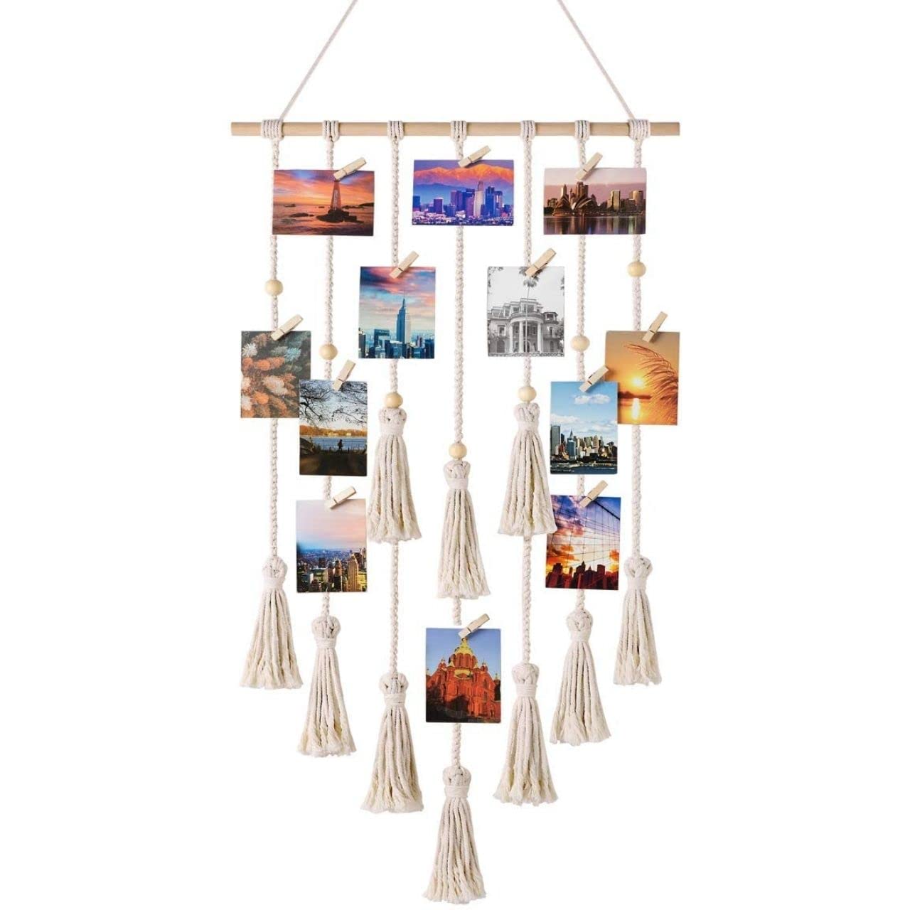 ecofynd Cotton Photo Display Wall Hanging Picture Organizer, Boho Aesthetic Home Decor with 20 Wooden Clips, Bohemian Frame for Bedroom Living Room Decorative Items (BH006)-image-17
