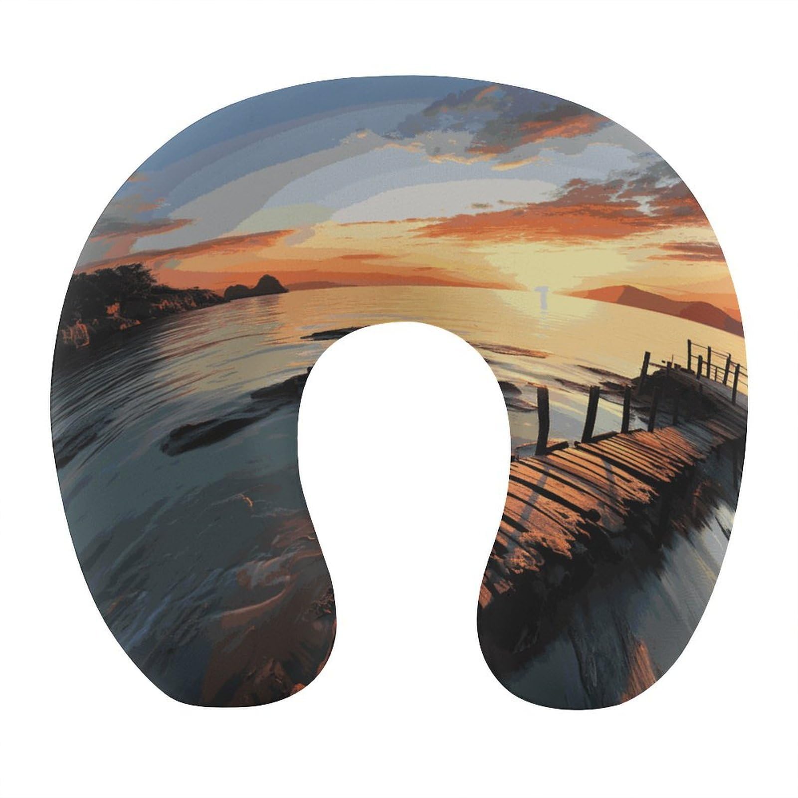 Adfgyerh Style Seascape Sunset Ocean Beach U-Shaped Pillow，Memory Foam Pillow Core，Cushion ，Provide Neck Support ，Travel Pillow，Suitable For Airplanes, Cars, Homes, And Offices.