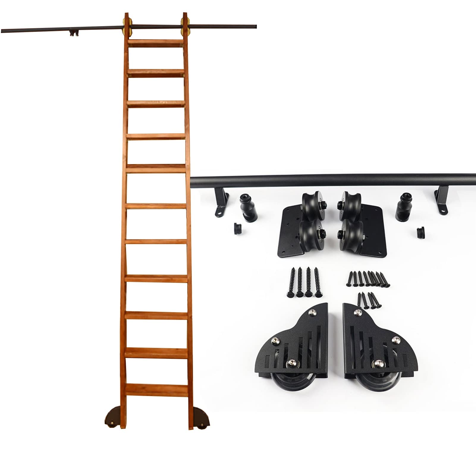Kit de quincaillerie coulissante bibliothèque rail échelle mobile tube rond suspension