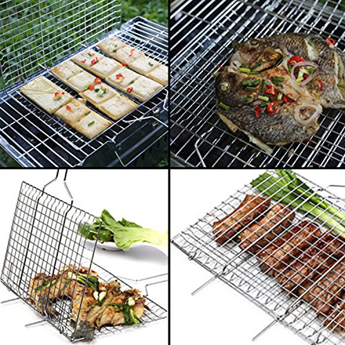 WolfWise Portable Grilling Basket BBQ Barbecue Tool Work for Fish Vegetable Steak Meat Shrimp Chops, Made of Durable 430 Stainless Steel, Medium