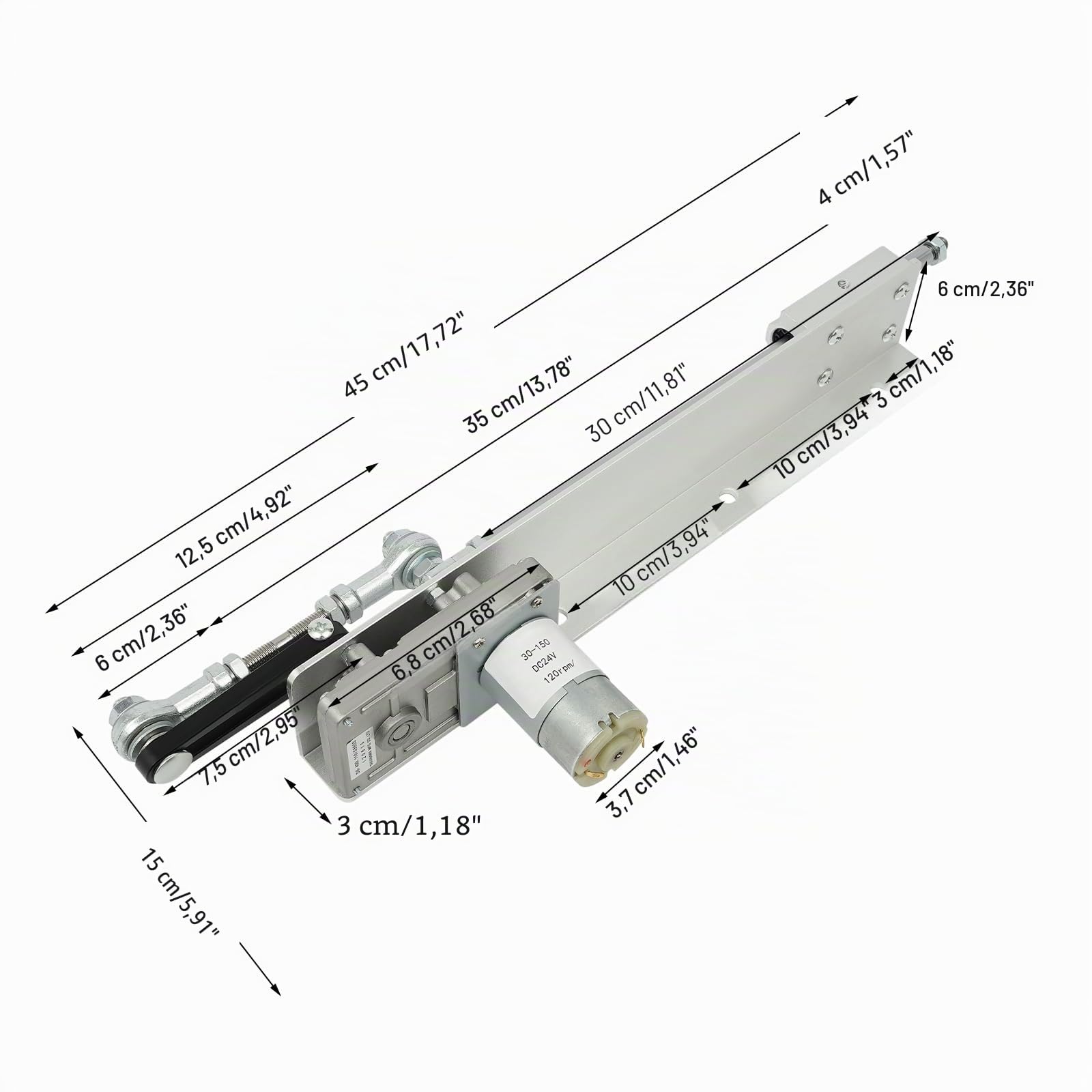 Actionneur linéaire de piston élévateur, DC 24 V 120 tr/min, moteur électrique linéaire, transmission télescopique réglable, moteur DIY avec régulateur de vitesse, course 3-15 cm