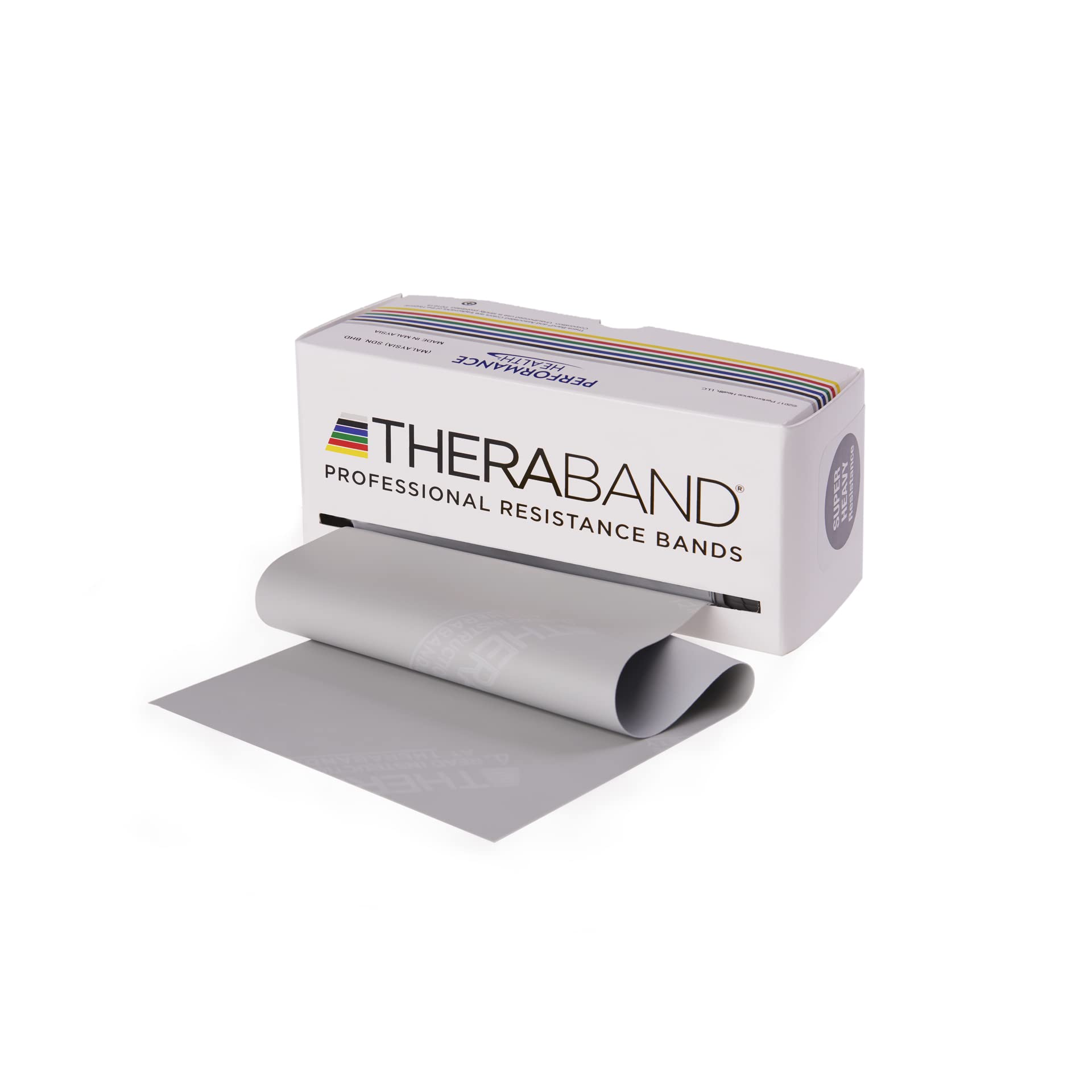 TheraBand 5,50m im Vorratsrolle | Fitnessband | Gymnastikband | Stretchband für Ganzkörpertraining | Widerstandsband | Terrabänder Therapie, Reha |100% Naturlatex Silber
