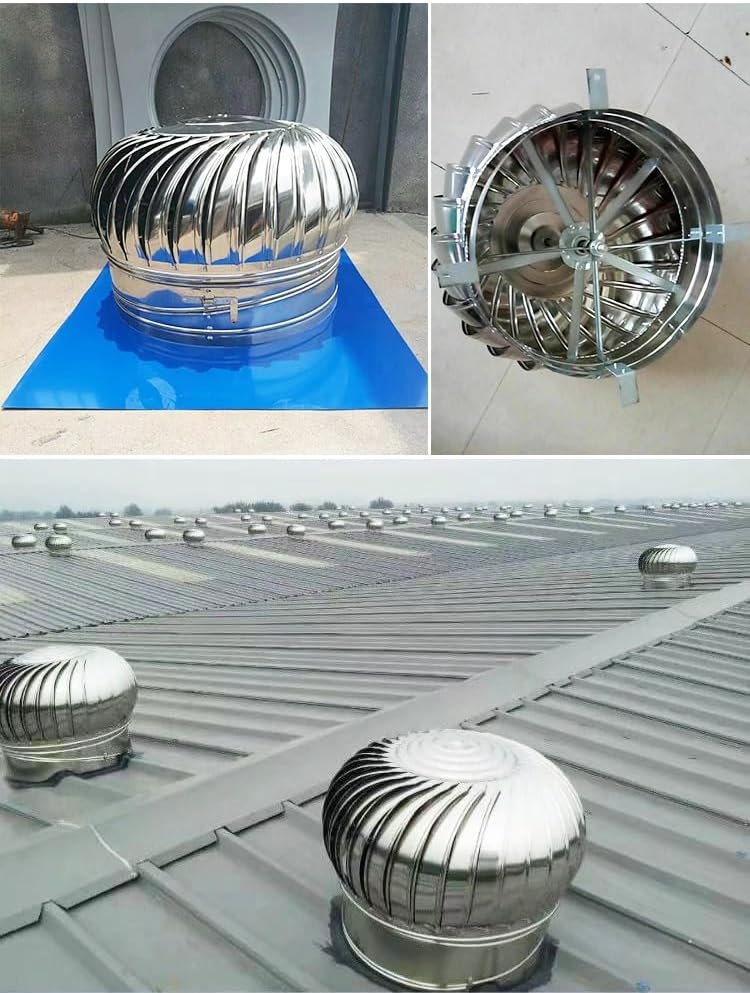 Silent Stainless Steel Roof Vent - 4 to 31 Inch Round Wind Powered Bathroom & Kitchen Extractor Fan, Efficient Heat Removal, Durable Exhaust Hood