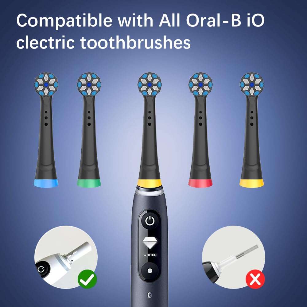 Cabezales de Cepillo de Recambio Compatibles con Oralb iO Series 2–10, Cerdas Suaves Redondeadas, Colocación Fácil con Click, Pack de 4 – Negro — view 6