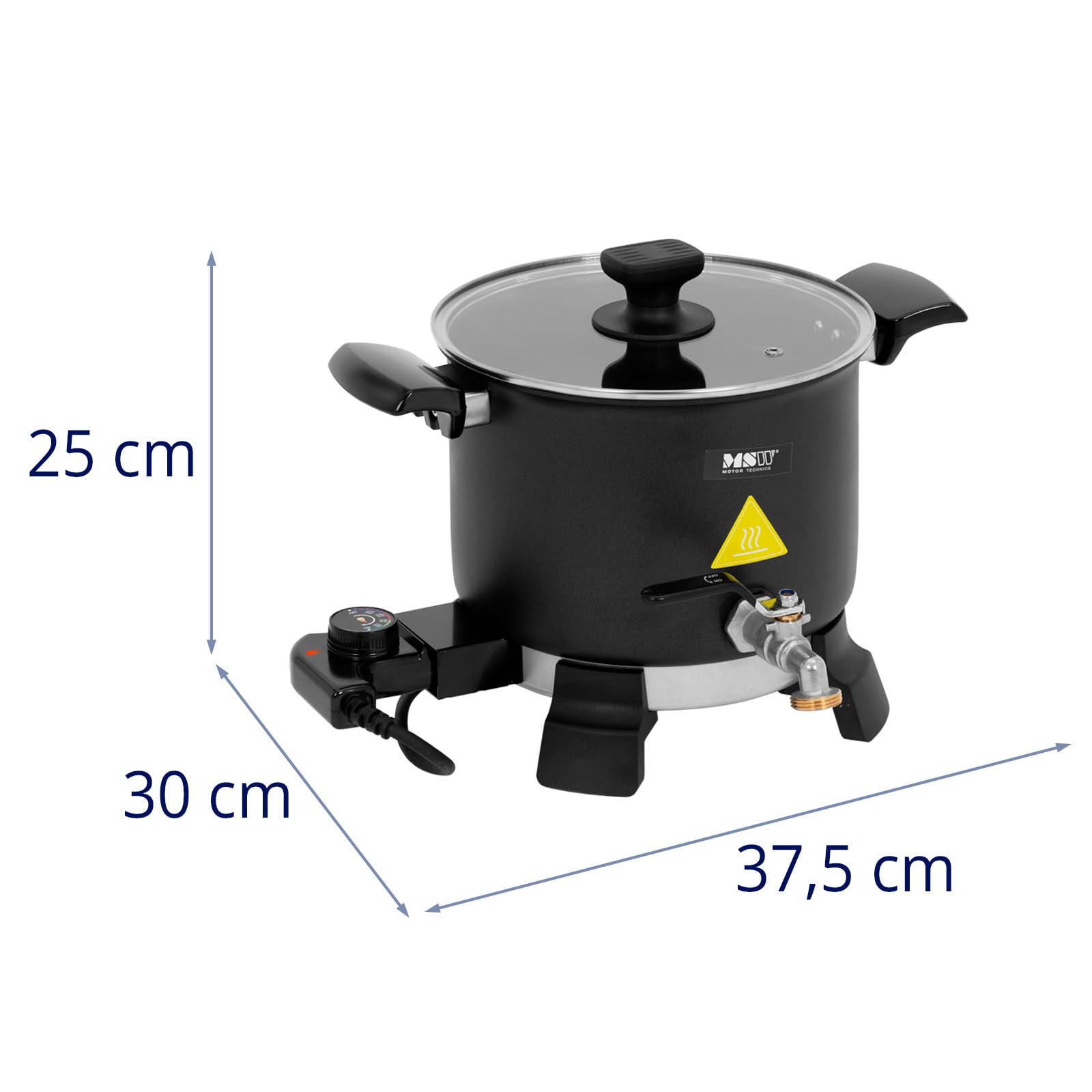 MSW elektryczny topiarka do wosku do produkcji świec, 5 l, 0-150 °C, 1200 W, kurek spustowy, zabezpieczenie przed przegrzaniem, ochrona przed pracą na sucho, powłoka zapobiegająca przywieraniu,