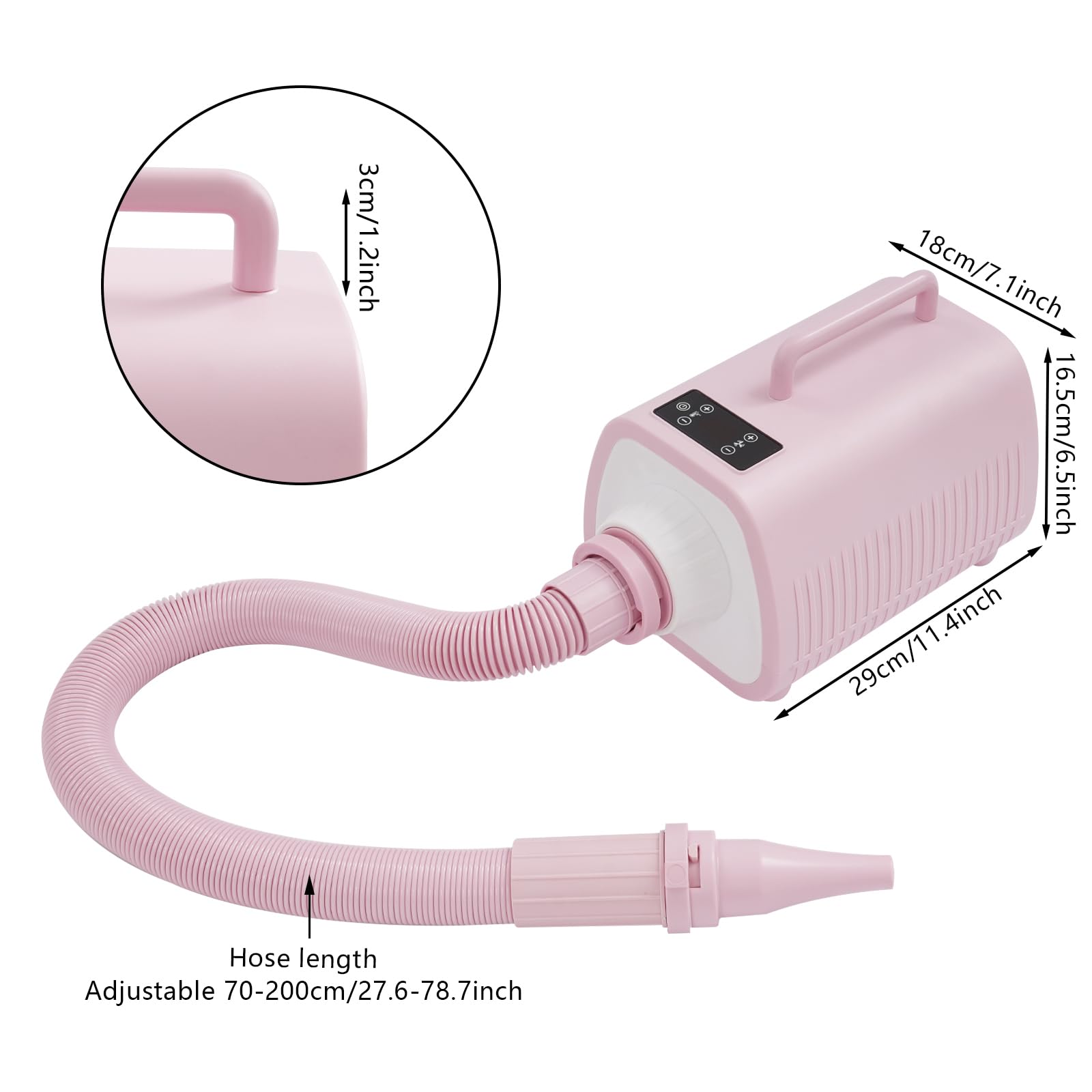 Aspirateur Poil de Chien et Chat LED et Écran Tactile 9 Vitesses Ventilation et Réglage Température avec 3 Buses Aspirateur Poils D'animaux pour Animaleries, Cliniques Vétérinaires (Rose)