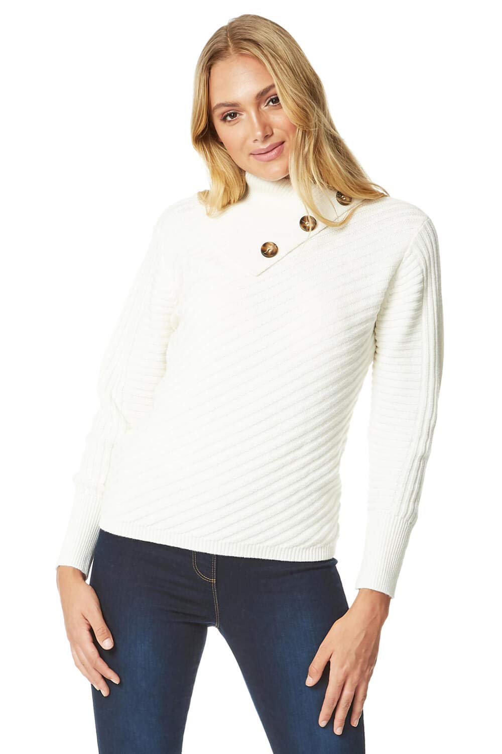 Split Neck Jumper For Women Uk Ladies Knitted Ribbed Chunky - Main Image